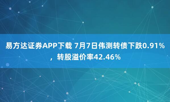 易方达证券APP下载 7月7日伟测转债下跌0.91%，转股溢价率42.46%